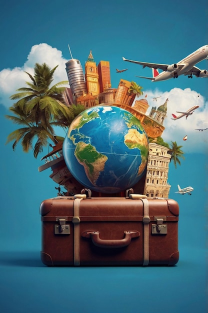 a map of the world is on a blue background