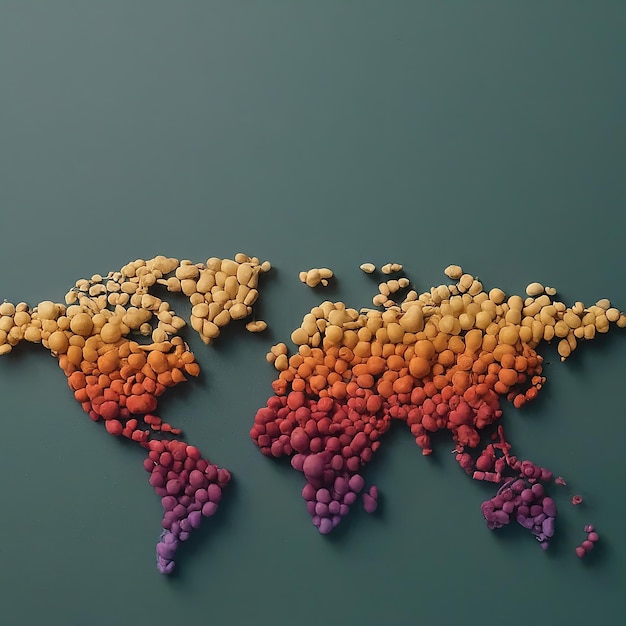 map of world made of different beans on grey background