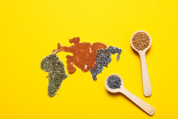 Map of world made from different cooking ingredients