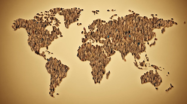 A map of the world made of wood