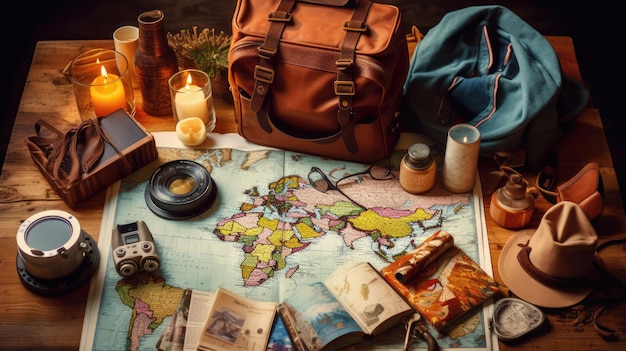 a map of the world with a bag on it