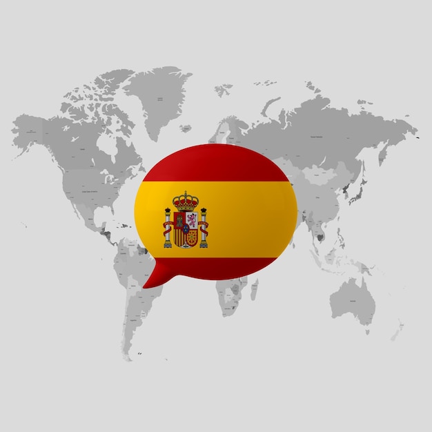 A map of the world with a flag of spain on it