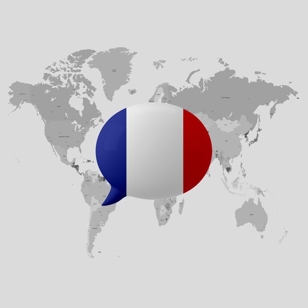 A map of the world with a french flag on it