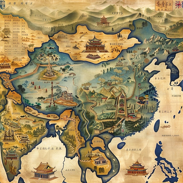 Photo a map of the world with a map of china and chinese writing