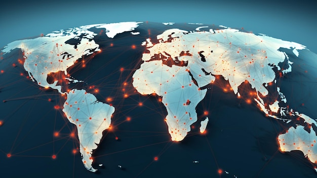 光のネットワークを持つ世界の地図。