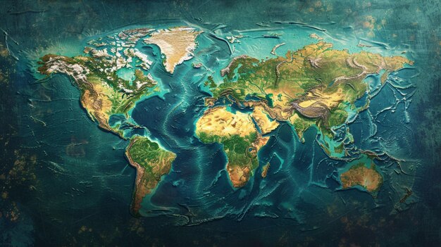 Foto una mappa del mondo con l'oceano e la terra