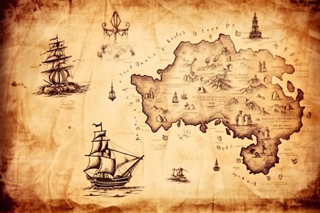 Photo a map of the world with a ship and a ship on it