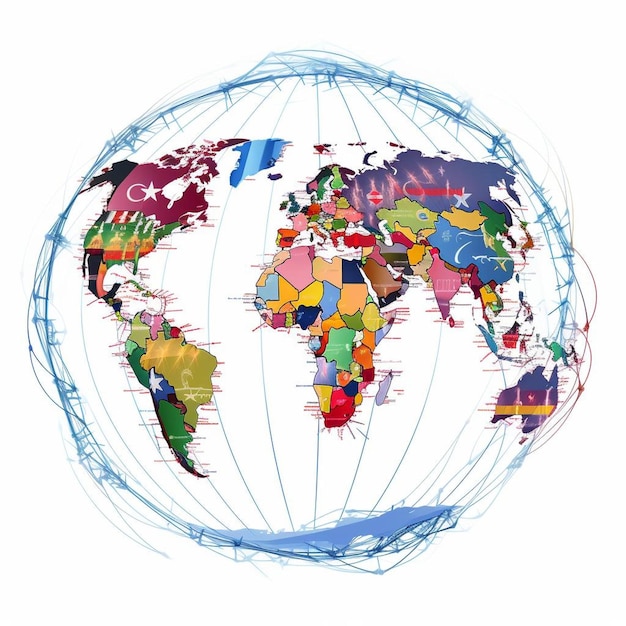 '세계'라는 단어가 새겨진 세계 지도