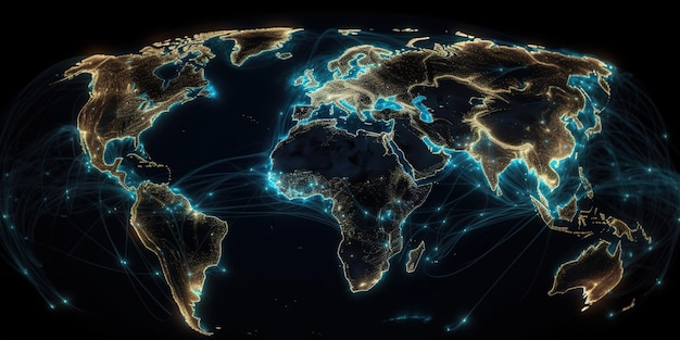 A map of the world with the words global network on it