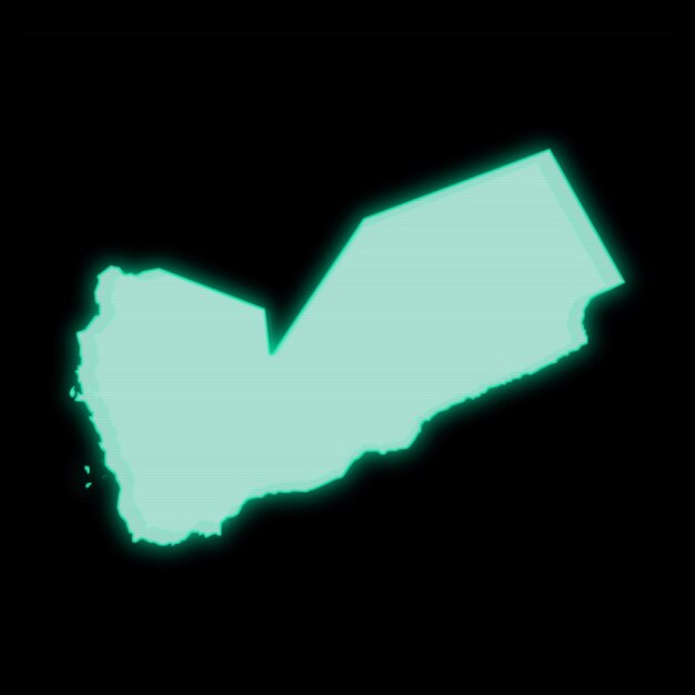 Map of Yemen, old green computer terminal screen, on dark background