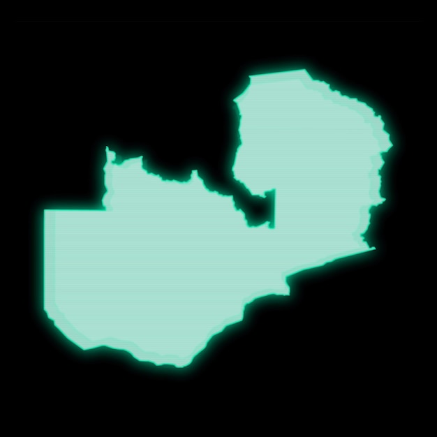 Map of Zambia old green computer terminal screen on dark background