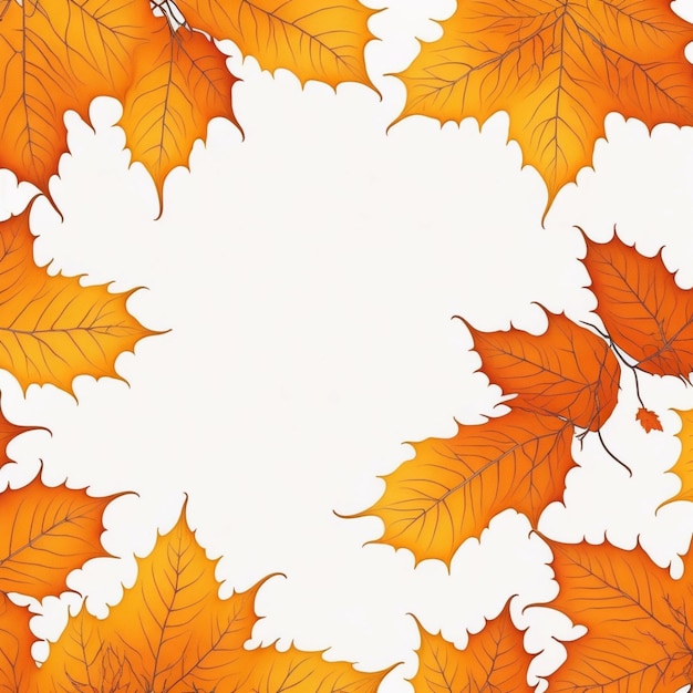 Maple leaf border background in orange watercolor autumn season