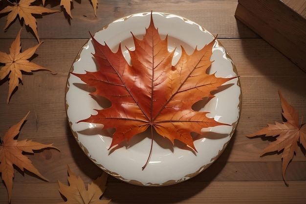 a maple leaf on a plate