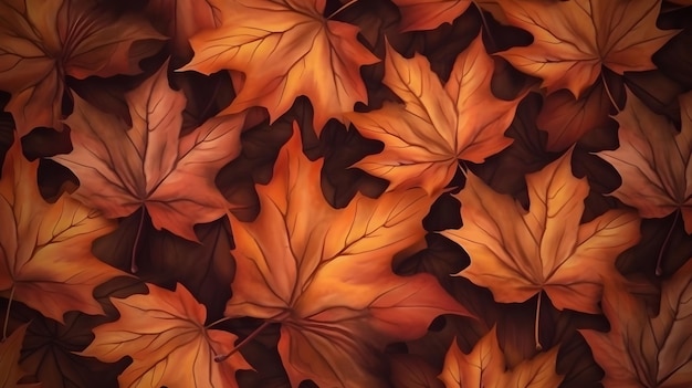Foto foglie di acero sullo sfondo con spazio di copia in autunno generative ai