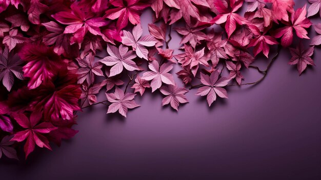 Maple leaves isolated on purple table background for design elements in autumn season