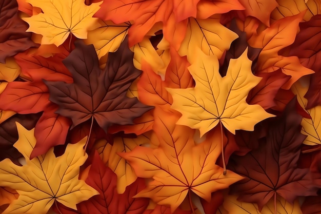 さまざまな色合いの水彩背景のカエデの葉