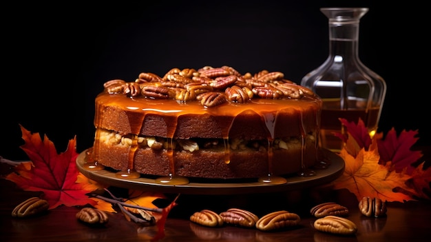 Maple pecan bourbon cake visueel vastleggen van de warmte en rijkdom van herfst smaken