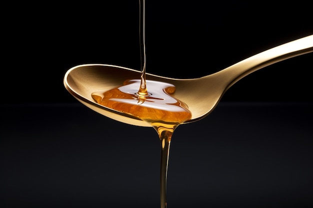 maple syrup pouring on spoon