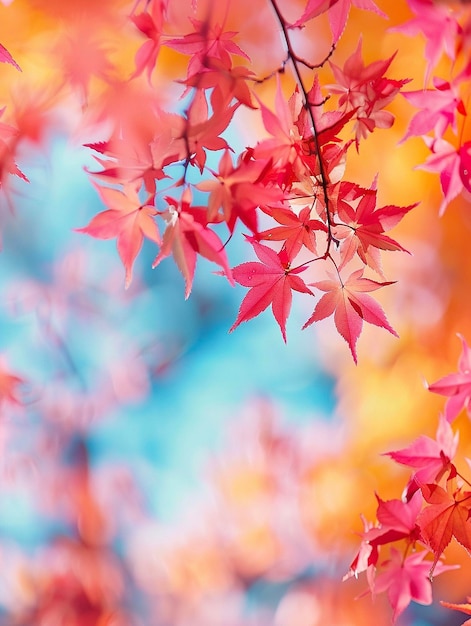 A maple tree with red leaves that has a blue sky behind it