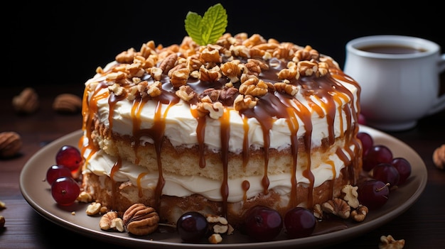 maple walnut cake professional photography Generative Ai