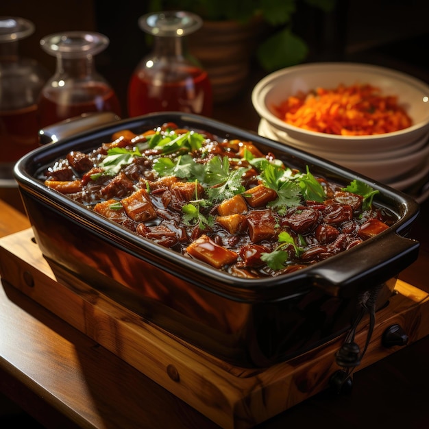 Photo mapo doufu spicy tofu dish with minced pork or beef in a flavorful sauce authentic