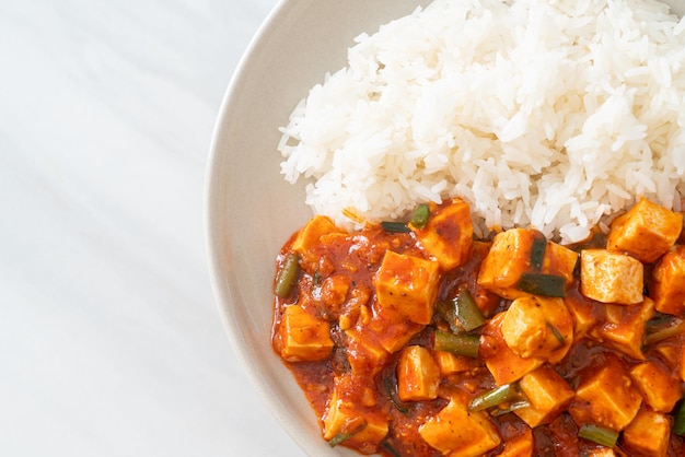 麻婆豆腐-ラー油と花椒の麻辣味が詰まった絹ごし豆腐と牛肉の伝統的な四川料理-アジアンフードスタイル