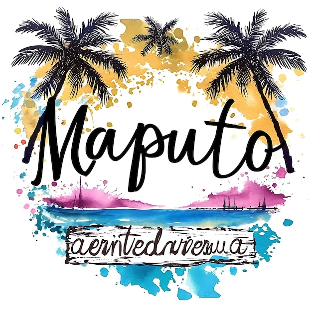 Maputo Text With Tropical Inspired Brush Script Typography D Watercolor Lanscape Arts Collection