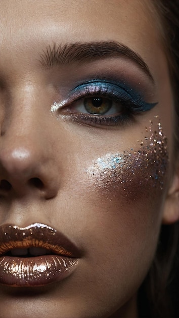 Photo maquillaje de ojos dramatico en mujer sombras metalicas y delineador alado