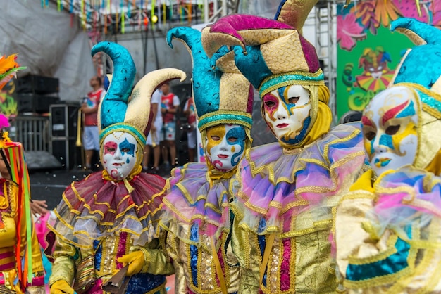 Maragogipe Bahia Brazil February 20 2023 Group of people dressed in Venetian style parade during the carnival in the city of Maragogipe Bahia Brazil