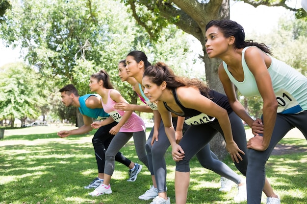 Marathon runners preparing for a race