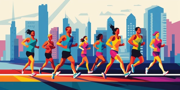 Marathon Running Kleurrijke Illustratie Run Voor Gezond Leven Concept Generatieve Ai