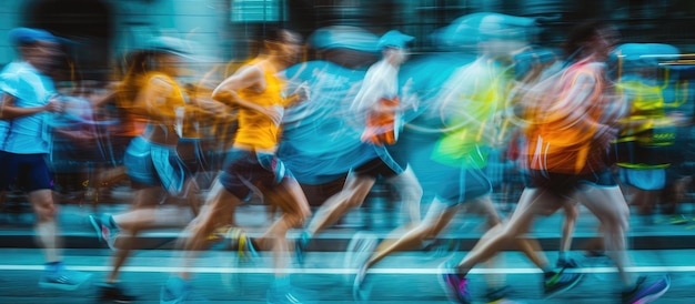 Foto marathonlopers vervagen in de stedelijke beweging