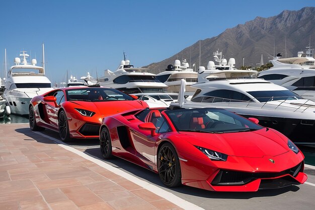 Photo marbella spain october 13 front view of a red super sport car lamborghini parked