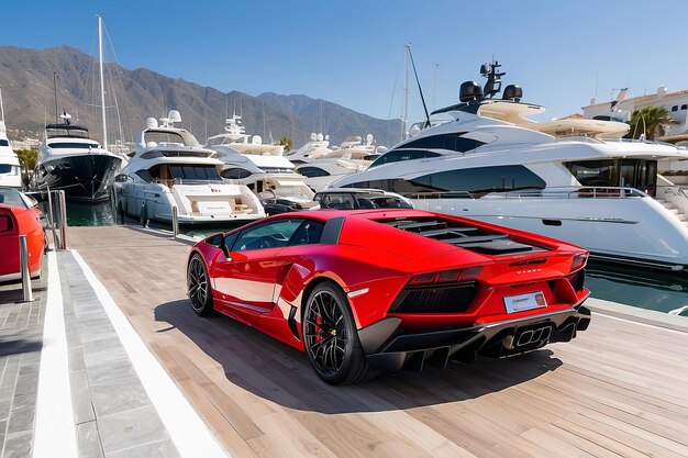 MARBELLA SPAIN OCTOBER 13 Front view of a red super sport car Lamborghini parked