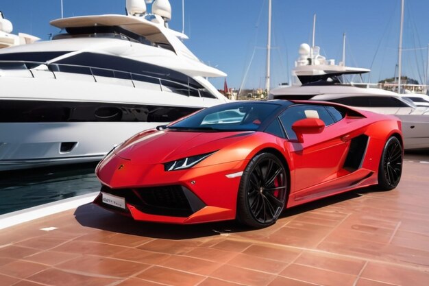 Photo marbella spain october 13 front view of a red super sport car lamborghini parked