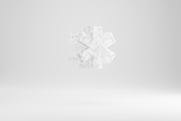 Мраморный символ звездочки 3d. Белый мраморный знак, изолированные на белом фоне. Глянцевый мраморный каменный алфавит. 3D визуализированный символ шрифта.