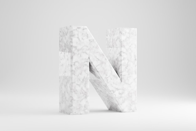 Photo marble 3d letter n uppercase. white marble letter isolated on white background. glossy marble stone alphabet. 3d rendered font character.