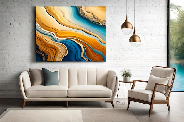 Photo marble abstract acrylic painting in the interior of the room marbling artwork texture agate ripple pattern gold powder liquid marble art color texture generate ai