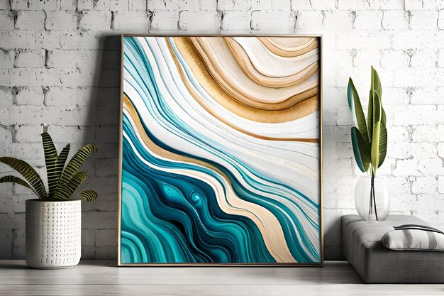 Marble abstract acrylic painting in the interior of the room Marbling artwork texture