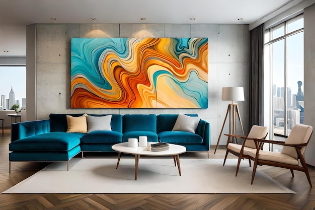 Photo marble abstract acrylic painting in the interior of the room marbling artwork texture