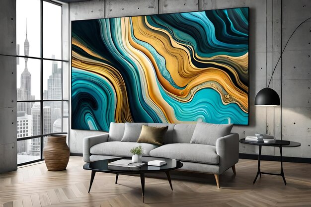 Marble abstract acrylic painting in the interior of the room Marbling artwork texture