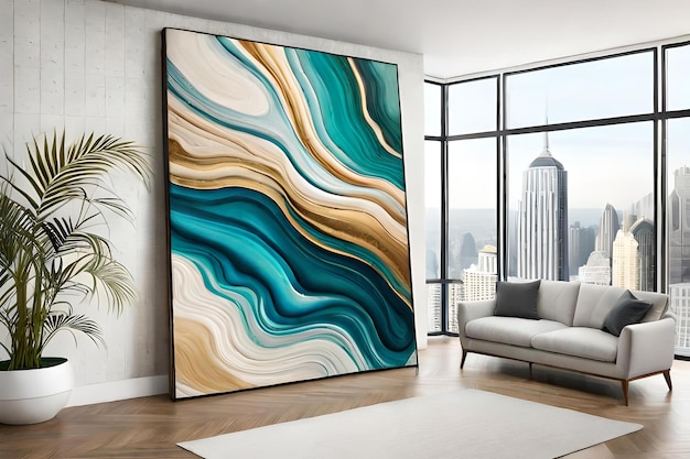 Marble abstract acrylic painting in the interior of the room Marbling artwork texture