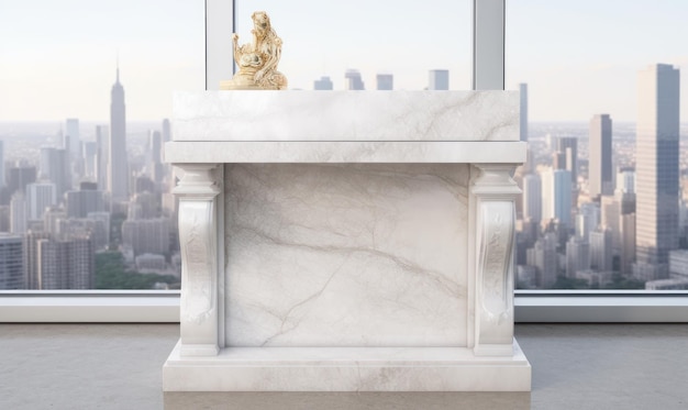 A marble altar with a statue of an angel on top.