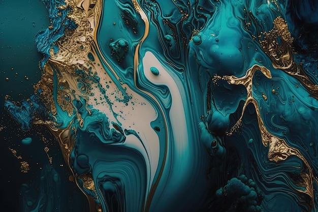 Marble aqua blue gold texture liquid wallpaper background