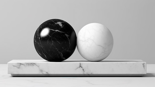 Photo a marble ball and a marble ball sit on a marble table.