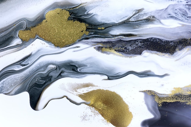 Marble black and white abstract acrylic background with gold dust