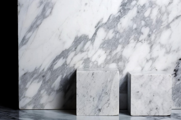 the marble block is display infront a marble wall