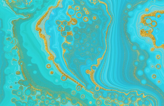 Marble blue and gold abstract background turquoise pattern digital imitation in ocean water style