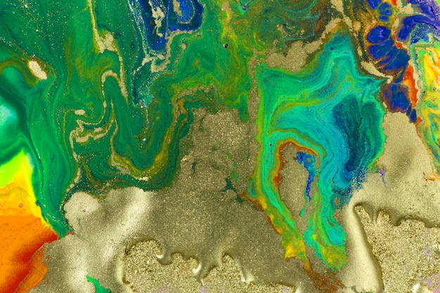 Marmo blu e verde astratto sfondo blu navy modello liquido con polvere d'oro
