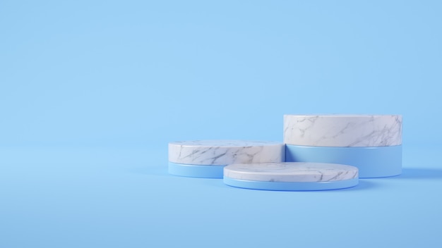 Marble and blue podium 3d rendering